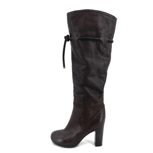 See By Chloe Tall Leather Boots Chocolate Brown Wool Lined High Heeled Size 37.5 - Picture 2 of 15